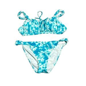 Sun Dazed Blue White Tie Dye Bikini Padded Top Size 34 B/C Large Bottom